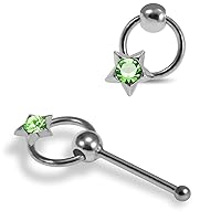 Jeweled Star on Moving Ring Top 22 Gauge 925 Sterling Silver Ball End Nose Stud Nose Piercing