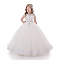 Ivory Beaded Puffy Girls Pageant Dress Wedding Party Dress