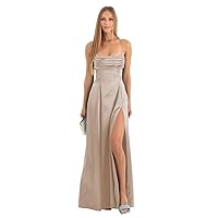 Cowl Neck Satin Bridesmaid Dresses with Slit 2023 Spaghetti Straps Ruched Long Formal Dress