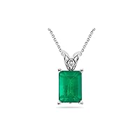 0.47-0.56 Cts of 6x4 mm AA Emerald Cut Natural Emerald Scroll Solitaire Pendant in 14K White Gold - Valentine's Day Sale