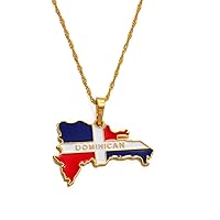Dominican Map Flag Pendant Necklaces - World Map Flag Outline Clavicle Chain Ethnic Unisex Charm Jewelry Patriotic