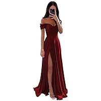 Off Shoulder Bridesmaid Dresses Satin a line Long Gowns for Women Formal with Pocket