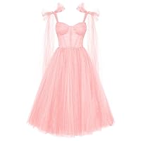 Women's Sweetheart Prom Dress Wedding Guest Glitter Tulle Party Formal Dresses Mid Length