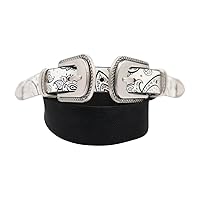 Trendy Fashion Jewelry Women White Elastic Paisley Belt Hip High Waist Silver Western Double Metal Buckles Size S M