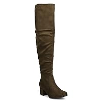 Women Over The Knee Riding Boot Trendy Cuff Almond Toe Chunky Block Heel Thigh High Boots (TM)