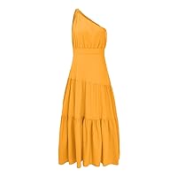 Breastfeeding Dress,Ladies Spring and Summer 2023 One Shoulder Knot Solid Color Sexy Fresh Sweet Long Dress Flo