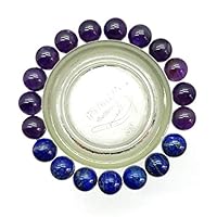 Genuine Amethyst & Lapis Lazuli Bracelet, Elastic Strachble Bracelet, 7 Inch Long, Round Beads 10mm Bracelet For Unisex code-JG166