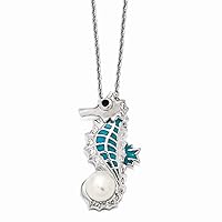 925 Sterling Silver Spring Ring CZ Cubic Zirconia Simulated Diamond Freshwater Cultured Pearl Enamel Seahorse 18 Inch Necklace 18 Inch Measures 14mm Wide Jewelry for Women