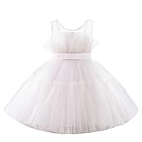 Toddler Girl Dress Sleeveless Mesh Bow Ruffle Puffy Tulle Tutu Dress for Girls Party Wedding Pageant Gown (1-12Y)