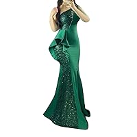 Women's Dresses One Shoulder Evening Gowns Triangular Mesh Sequined Ball Dress Long Formal Plus Size Dresses for
