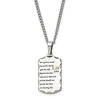 15.5mm Chisel Stainless Steel Polished Acid Etched John 3:16 Animal Pet Dog Tag a Curb Chain Necklace 24 Inch Jewelry for Women