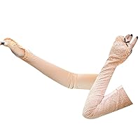 UV Protection Cooling Arm Sleeves Cover Long Lace Arm Sleeves for Women Girls Sunblock Arm Sleeves with Hand Cover
