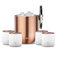 SNOWFOX Premium Vacuum Insulated Stainless Steel 3L Ice Bucket With Lid/Tongs and 4 Rocks Glasses Set -Home Bar Accessories -Elegant Bartending -Beautiful Outdoor Entertaining Supplies -White/Gold