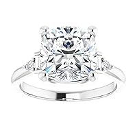 4 CT Cushion Colorless Moissanite Engagement Ring for Women/Her, Wedding Bridal Ring Set, Eternity Sterling Silver Solid Gold Diamond Solitaire 4-Prong for Her