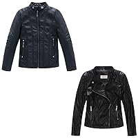 LJYH Girls Faux Leather Quilted Shoulder Motorcycle Jackets Kids Spring Moto Biker Coats Black 9/10 Years Boy's Collar Faux Motorcycle Leather Jackets Kids Spring Biker Coats Black 9/10yrs（14