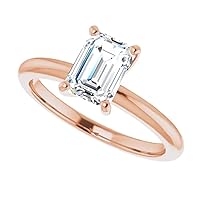 925 Silver,10K/14K/18K Solid Rose Gold Handmade Engagement Ring 1.0 CT Emerald Cut Moissanite Diamond Solitaire Wedding/Bridal Gift for Women/Her Gorgeous Gift