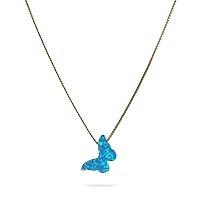Blue Opal Butterfly Necklace 14k Gold Filled Chain Opal jewelry Luck Pendant Women Girl Blue Opal 16