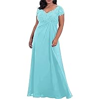 Plus Size Mother of The Bride Dresses Chiffon Wedding Guest Dresses for Women Long Lace Mother of Groom Dresses with Sleeves