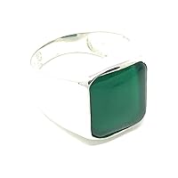 925K Stamped Solid Sterling Silver Green Agate Men's Ring P2E