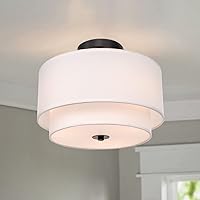 Modern Flush Mount Ceiling Light Fixture - Easric Light Fixtures Ceiling Mount Hallway Light Fixtures Ceiling with White 2-Layer Fabric Shade Drum Ceiling Lights for Bedroom,Living Room,Kitchen,Foyer