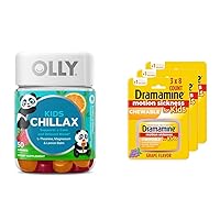 OLLY Kids Chillax Magnesium Gummies Plus L-Theanine 50 Count & Dramamine Kids Chewable Motion Sickness Relief Grape 8 Count 3 Pack