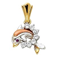 14k Yellow Gold White Gold and Rose Gold CZ Cubic Zirconia Simulated Diamond Dolphin Pendant Necklace 15x13mm Jewelry Gifts for Women