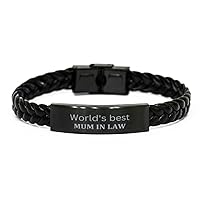 Funny Mum In Law Gifts, World's best Mum In Law, Inspirational Braided Leather Bracelet for Mum In Law, Birthday Unique Gifts for Mum In Law