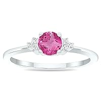 SZUL Women's Pink Topaz and Diamond Half Moon Ring in 10K White Gold