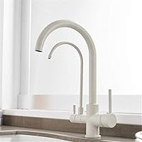 Faucets, Kitchen Faucet Drinking Water Filter Faucets Sink Mixer Tap 360 Swivel Dual Handle Deck Mounted with Filtered Crane for Kitchen 3 Way Retro Style,Chrome/Beige