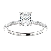 Kiara Gems 2.50 CT Oval Diamond Moissanite Engagement Ring Wedding Ring Eternity Band Solitaire Halo Hidden Prong Silver Jewelry Anniversary Promise Ring Gift