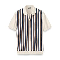 Paul Fredrick Men's Cotton Full Zip Polo, Size XL Tall Blue/Brown