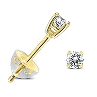 Diamond Solitaire Stud Earrings in 14K Yellow Gold with Silicon Backs (.04-.65 Carat TW)