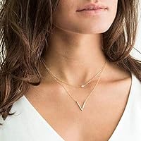Yienate Fashion Multilayer Opal V Shape Necklace Gold Chain Dainty Chevron Pendant Layered Charm Necklace Jewelry for Women and Girls