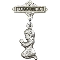 Jewels Obsession Baby Badge with Praying Girl Charm and Godchild Badge Pin | Sterling Silver Baby Badge with Praying Girl Charm and Godchild Badge Pin - Made In USA