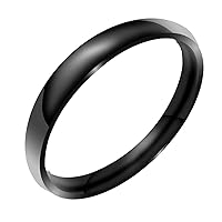 Shiny Polish Dome Ring Male Female Men Women His Her Groom Bride Promise Ring Wedding Bands Titanium Ring Color Black 6MM 4MM & 3MM