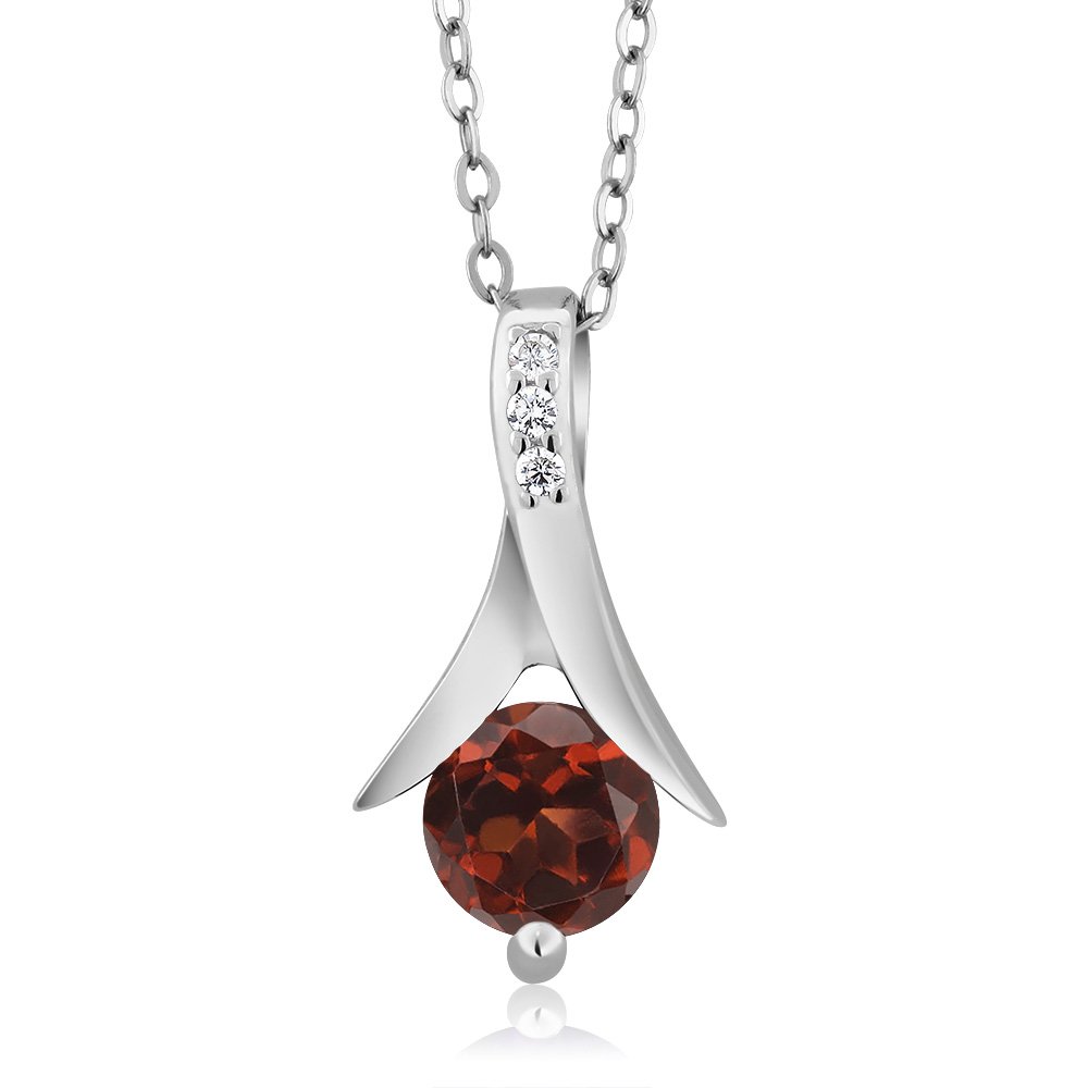 Gem Stone King 925 Sterling Silver Red Garnet Earring and Pendant Set For Women (2.25 Cttw, Gemstone Birthstone, 6MM Each Garnet, With 18 Inch Silver Chain)