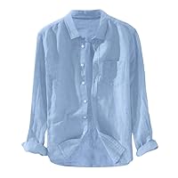 Linen Shirt Men's Linen Shirt Long Sleeve Plus Size Fashion T Shirts Regular Fit Casual Shirt Shirts Outdoor Top, 02-blue