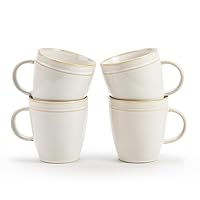famiware Coffee Mug Set for 4, Aegean 14 oz Large Catering Cup Set with Handle for Coffee, Tea, Cocoa, Milk - Microwave and Dishwasher Safe, Cappuccino White
