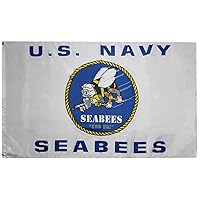 U.S. Navy Seabees Can Do White Premium Quality Heavy Duty Fade Resistant 3x5 3'x5' 100D Woven Poly Nylon Flag Banner Grommets, Multi