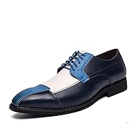 Men Oxford Dress Shoes Multicolor Panelled Leather Lace Up Patchwork Two Tone Color Matching Business Tuxedo Shoes