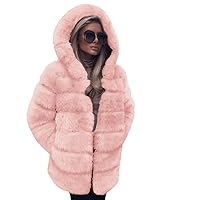 Womens Fashion Luxury Faux Fur Coat Hooded Autumn Winter Warm Overcoat Jacket