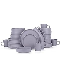 Stone Lain Cleo Stoneware 32-piece Round Dinnerware Set, Light Gray,Service For 8,Coupe - Celina