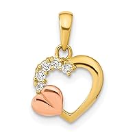 14 kt Two Tone Gold Open Heart CZ Charm 15 x 11 mm