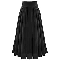 Ladies Chiffon Long Skirt Sexy Pleated Slip Skirt Womens Solid Color High Waisted Party Skirt for Prom Evening Cocktail