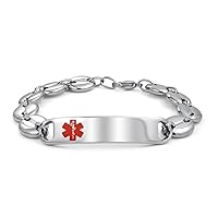 Bling Jewelry Personalized Medical Tag Identification ID Bracelet For Men Marina Anchor Mariner Silver Tone Stainless Steel 7, 8, 8.5 Inch