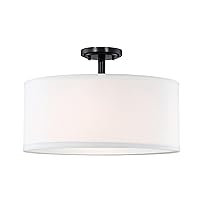Fabric Drum Shade semi Flush Mount Ceiling Light PS Diffuser,Off White Fabric Chandeliers Shade for Bar, Dining Room, Corridor,Living Room (Black, 15