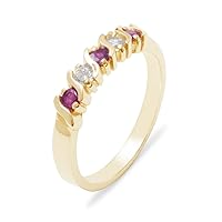 Solid 750 18k Yellow Gold Real Genuine Ruby & Diamond Womens Eternity Band Ring (0.11 cttw, H-I Color, I2-I3 Clarity)