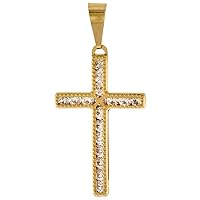 0.5-1 inch (15-26mm) tall Genuine 14K Yellow Gold Cubic Zirconia Cross Pendant Necklace for Women & Men Beaded Edges Available or without Chain