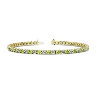 Round Peridot Natural Diamond 3.77 ctw 3-Prong Women Eternity Tennis Bracelet 14K Yellow Gold