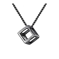Minimalist style Hollow out Stainless Steel Square Cube Necklace Silvery and Black Couple Necklace